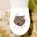 Hole View Vivid Cats Dog 3D Wall Sticker Bathroom Toilet Living Room Kitchen