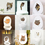 Hole View Vivid Cats Dog 3D Wall Sticker Bathroom Toilet Living Room Kitchen