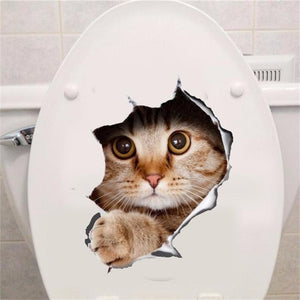 Hole View Vivid Cats Dog 3D Wall Sticker Bathroom Toilet Living Room Kitchen
