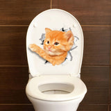 Hole View Vivid Cats Dog 3D Wall Sticker Bathroom Toilet Living Room Kitchen