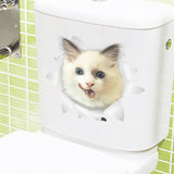 Hole View Vivid Cats Dog 3D Wall Sticker Bathroom Toilet Living Room Kitchen