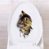 Hole View Vivid Cats Dog 3D Wall Sticker Bathroom Toilet Living Room Kitchen