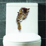 Hole View Vivid Cats Dog 3D Wall Sticker Bathroom Toilet Living Room Kitchen