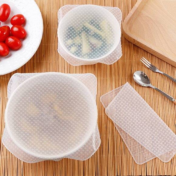 4Pcs Silicone Bowl Covers Food Fresh Keeping Wrap Reusable